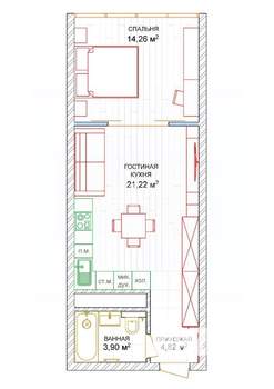 1-к квартира, вторичка, 37м2, 3/20 этаж