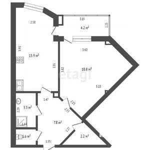 1-к квартира, вторичка, 50м2, 9/12 этаж