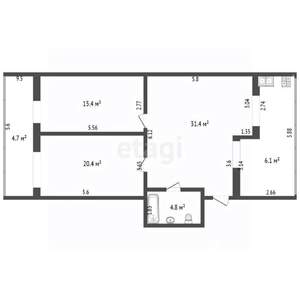 3-к квартира, вторичка, 93м2, 4/7 этаж