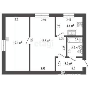 2-к квартира, вторичка, 41м2, 1/2 этаж