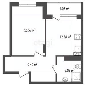 1-к квартира, вторичка, 43м2, 6/7 этаж