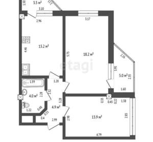 2-к квартира, вторичка, 54м2, 1/7 этаж