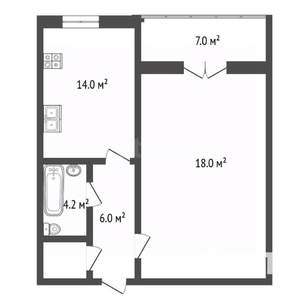 1-к квартира, вторичка, 43м2, 6/6 этаж