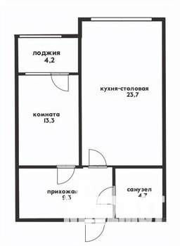 1-к квартира, вторичка, 46м2, 3/6 этаж
