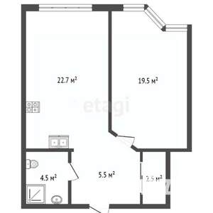 2-к квартира, вторичка, 55м2, 2/7 этаж