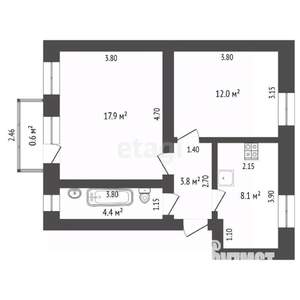 2-к квартира, вторичка, 46м2, 2/2 этаж