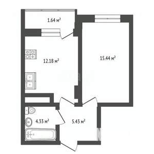 1-к квартира, вторичка, 38м2, 4/7 этаж