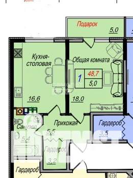 1-к квартира, вторичка, 49м2, 4/8 этаж