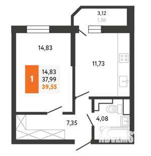 1-к квартира, вторичка, 40м2, 8/16 этаж