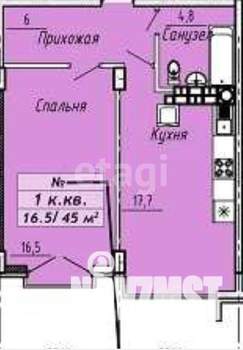 1-к квартира, вторичка, 45м2, 4/8 этаж