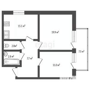 2-к квартира, вторичка, 59м2, 3/4 этаж