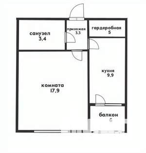 1-к квартира, вторичка, 37м2, 3/10 этаж