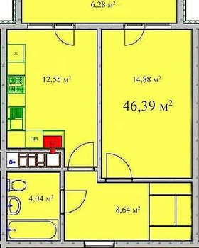 1-к квартира, вторичка, 46м2, 2/8 этаж