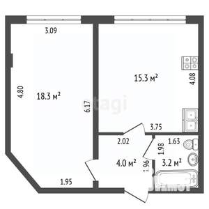 1-к квартира, вторичка, 41м2, 2/4 этаж