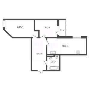 2-к квартира, вторичка, 62м2, 1/7 этаж