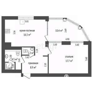 1-к квартира, вторичка, 59м2, 9/10 этаж