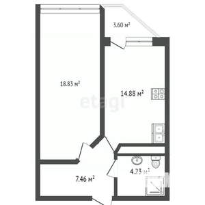 1-к квартира, вторичка, 49м2, 4/8 этаж