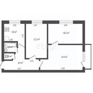 3-к квартира, вторичка, 52м2, 4/5 этаж