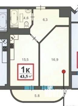 1-к квартира, вторичка, 48м2, 8/8 этаж