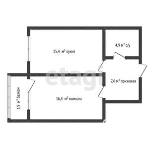1-к квартира, вторичка, 44м2, 4/7 этаж