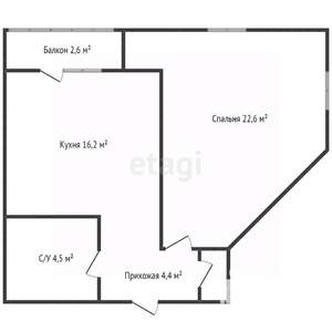 1-к квартира, вторичка, 50м2, 6/6 этаж