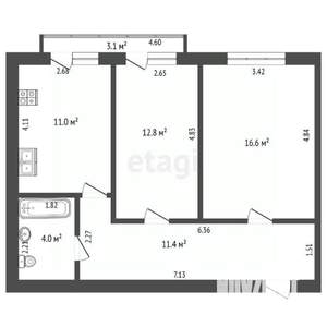 2-к квартира, вторичка, 56м2, 5/5 этаж