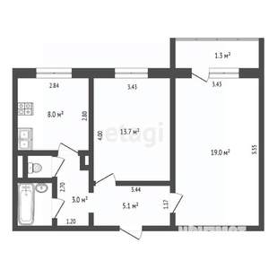 2-к квартира, вторичка, 52м2, 7/9 этаж